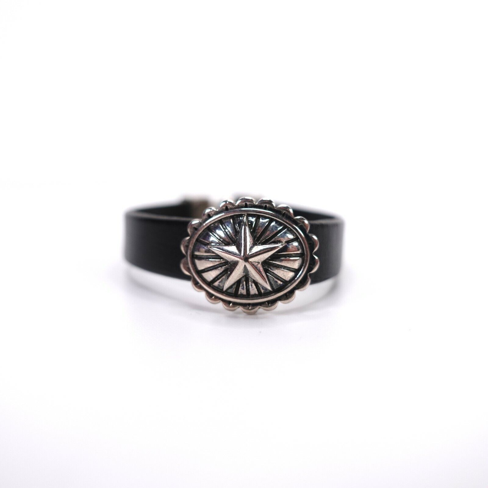 King Baby Star Concho Black Leather Bracelet With Hook Clasp 925 Usa 300$